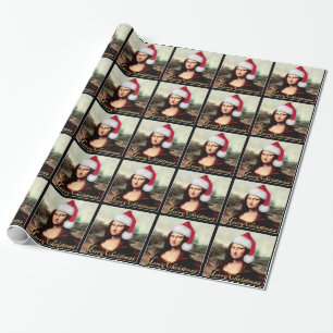 Mona Lisa Santa Hat Christmas Wrapping Paper