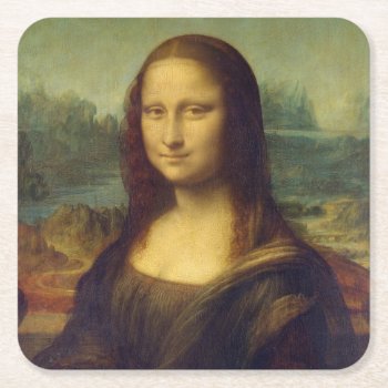 Mona Lisa Square Paper Coaster by vintage_gift_shop at Zazzle