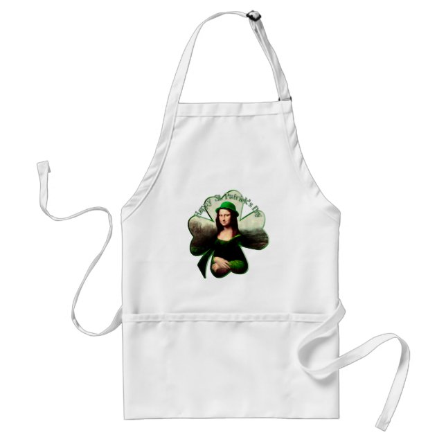 Mona Lisa St. Patrick's Day Clover Adult Apron (Front)