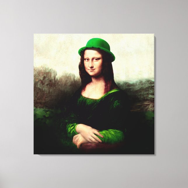 Mona Lisa St. Patrick's Day Clover Canvas Print (Front)