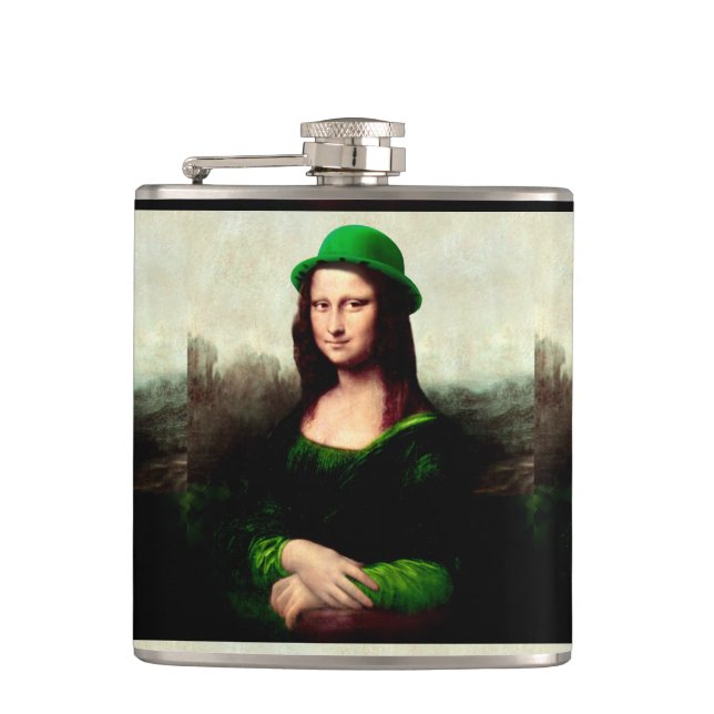 Mona Lisa St. Patrick's Day Clover Flask (Front)