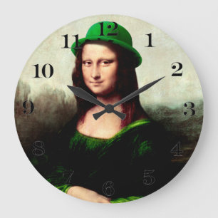 Mona Lisa St. Patrick's Day Clover Large Clock