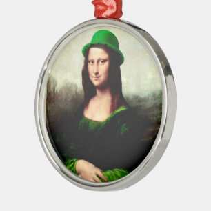Mona Lisa St. Patrick's Day Clover Metal Ornament