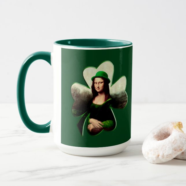 Mona Lisa St. Patrick's Day Clover Mug (With Donut)