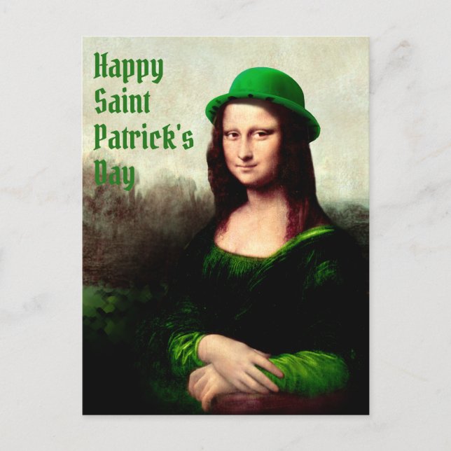 Mona Lisa St. Patrick's Day Clover Postcard (Front)