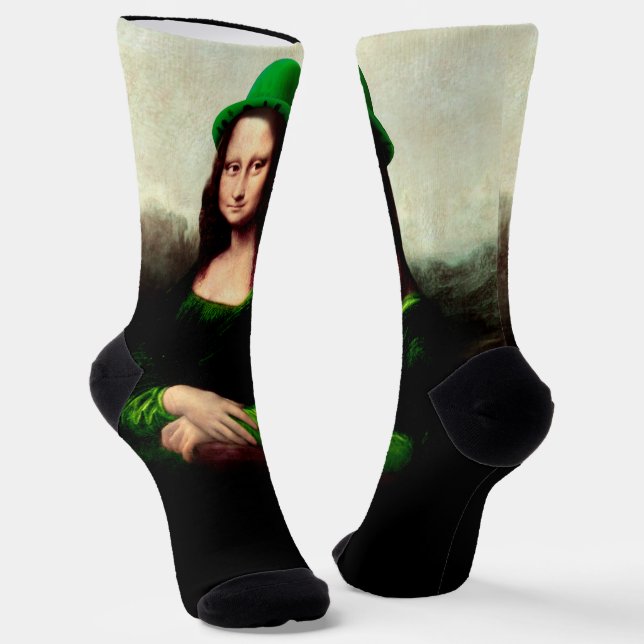 Mona Lisa St. Patrick's Day Clover Socks (Angled)