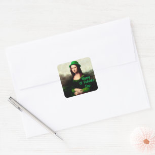 Mona Lisa St. Patrick's Day Clover Square Sticker