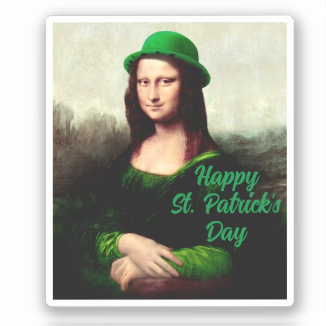 Mona Lisa St. Patrick's Day Clover Sticker (Front)