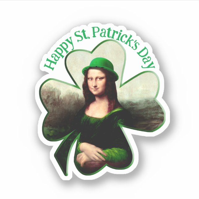 Mona Lisa St. Patrick's Day Clover Sticker (Front)