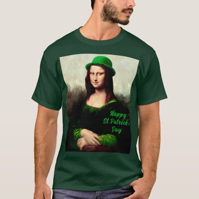 Mona Lisa St. Patrick's Day Clover T-Shirt (Front)