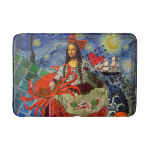 Mona Lisa Starry Night Collage: Whimsical Surreal Bath Mat