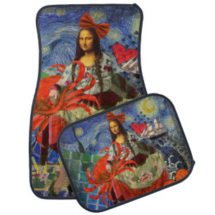 Mona Lisa Starry Night Collage: Whimsical Surreal Car Floor Mat