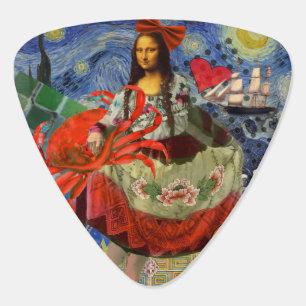Mona Lisa Starry Night Collage: Whimsical Surreal Guitar Pick