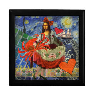 Mona Lisa Starry Night Collage: Whimsical Surreal Jewelry Box