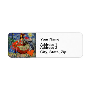 Mona Lisa Starry Night Collage: Whimsical Surreal Label