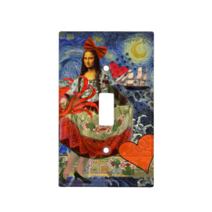 Mona Lisa Starry Night Collage: Whimsical Surreal Light Switch Cover