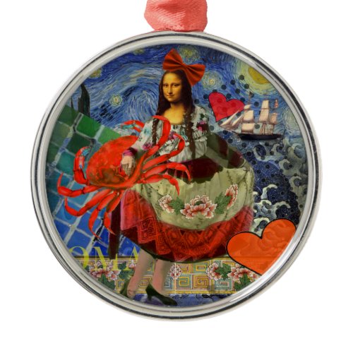 Mona Lisa Starry Night Collage: Whimsical Surreal  Metal Ornament
