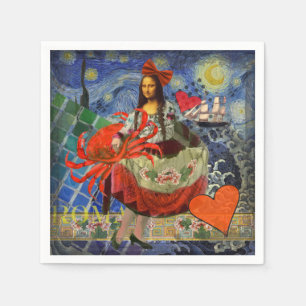 Mona Lisa Starry Night Collage: Whimsical Surreal Napkins