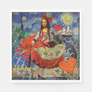 Mona Lisa Starry Night Collage: Whimsical Surreal Napkins