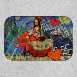Mona Lisa Starry Night Collage: Whimsical Surreal Patch