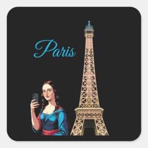 MONA LISA TAKING SELFIE SURREAL PARIS SQUARE STICKER