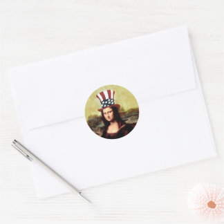 Mona Lisa USA Independence Day  Classic Round Sticker