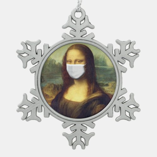 Mona Lisa Via Corona Virus Snowflake Pewter Christmas Ornament