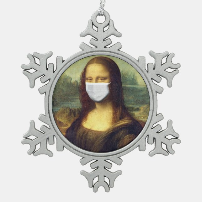 Mona Lisa Via Corona Virus Snowflake Pewter Christmas Ornament (Front)