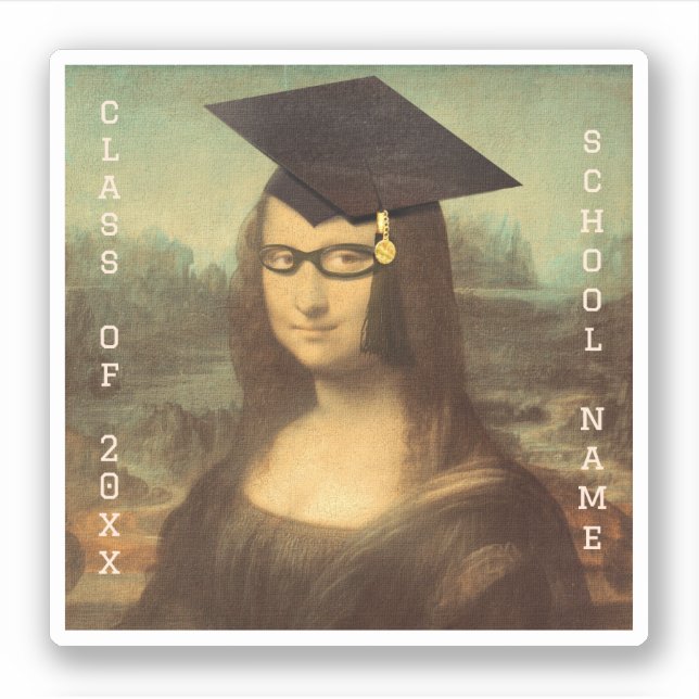 Mona Lisa w Glasses Graduation Sticker (Front)