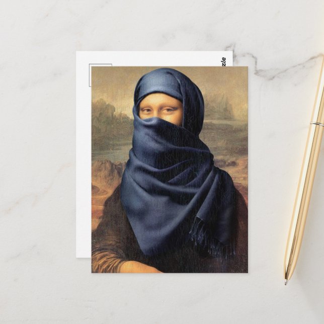 Mona Lisa wearing a scarf Leonardo da Vinci Postcard (Front/Back In Situ)
