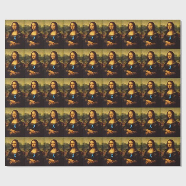 Mona Lisa Wears Blue Ribbon Wrapping Paper (Flat)