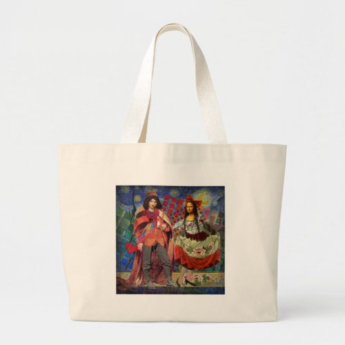 Mona Lisa Whimsical Large Tote Bag