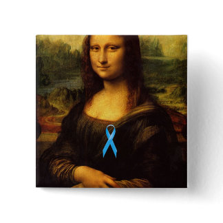 Mona Lisa With Blue Ribbon Button