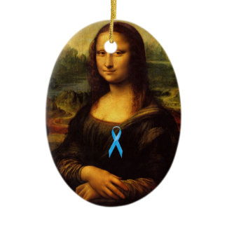 Mona Lisa With Blue Ribbon Ceramic Ornament