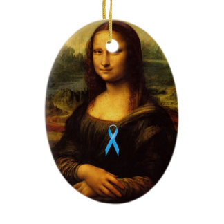 Mona Lisa With Blue Ribbon Ceramic Ornament