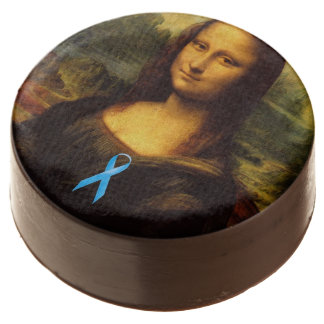 Mona Lisa With Blue Ribbon Chocolate Dipped Oreo