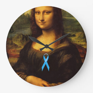 Mona Lisa With Blue Ribbon Large Clock