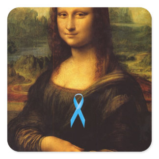 Mona Lisa With Blue Ribbon Square Sticker