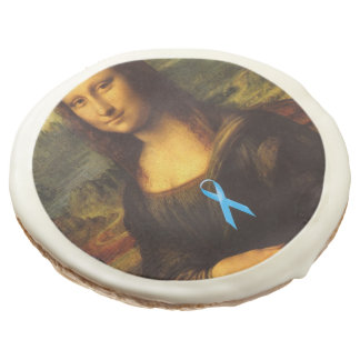 Mona Lisa With Blue Ribbon Sugar Cookie