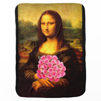 Mona Lisa With Bouquet Of Pink Roses Baby Blanket