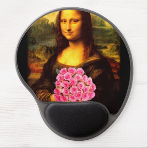 Mona Lisa With Bouquet Of Pink Roses Gel Mouse Pad