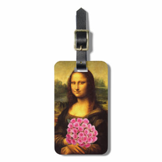 Mona Lisa With Bouquet Of Pink Roses Luggage Tag