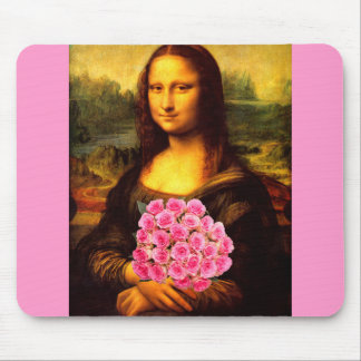 Mona Lisa With Bouquet Of Pink Roses Mouse Pad