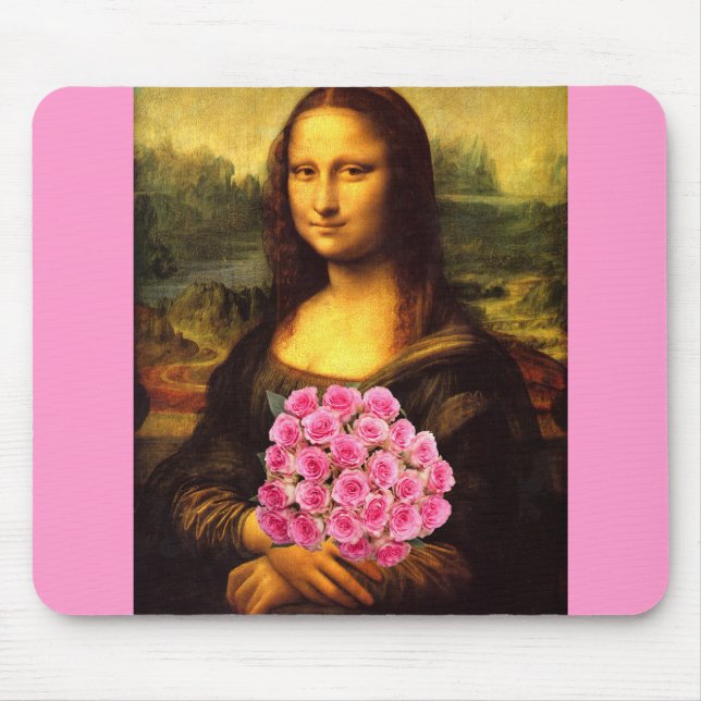 Mona Lisa With Bouquet Of Pink Roses Mouse Pad (Front)