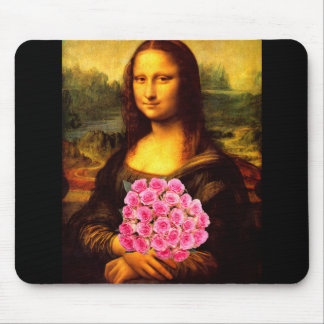 Mona Lisa With Bouquet Of Pink Roses Mouse Pad