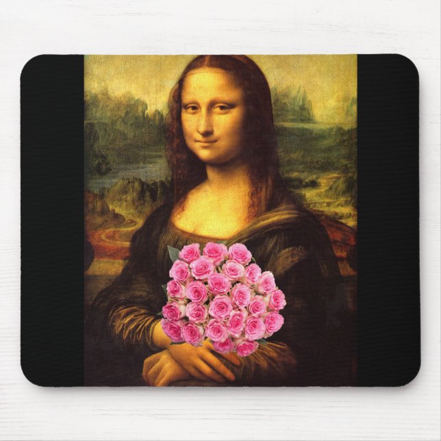 Mona Lisa With Bouquet Of Pink Roses Mouse Pad (Front)