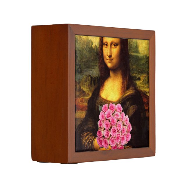 Mona Lisa With Bouquet Of Pink Roses Pencil/Pen Holder (Left)