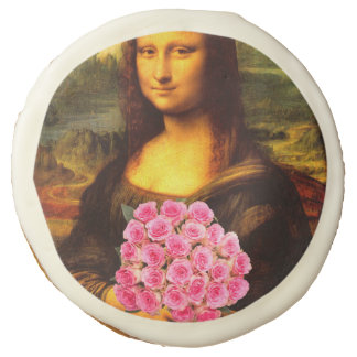 Mona Lisa With Bouquet Of Pink Roses Sugar Cookie