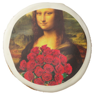 Mona Lisa With Bouquet Of Pink Roses Sugar Cookie