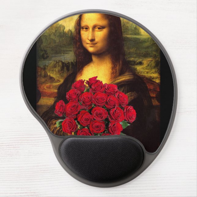 Mona Lisa With Bouquet Of Red Roses Gel Mouse Pad (Front)